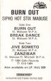 Inner page of the cover of the album Burn Out (Sipho Hot Stix Mabuse)